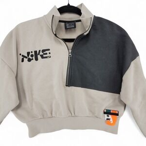 Nike x Eileen‎ Tjan Cropped 1/2 Zip Sweatshirt Tan Black XS Artist Series EUC